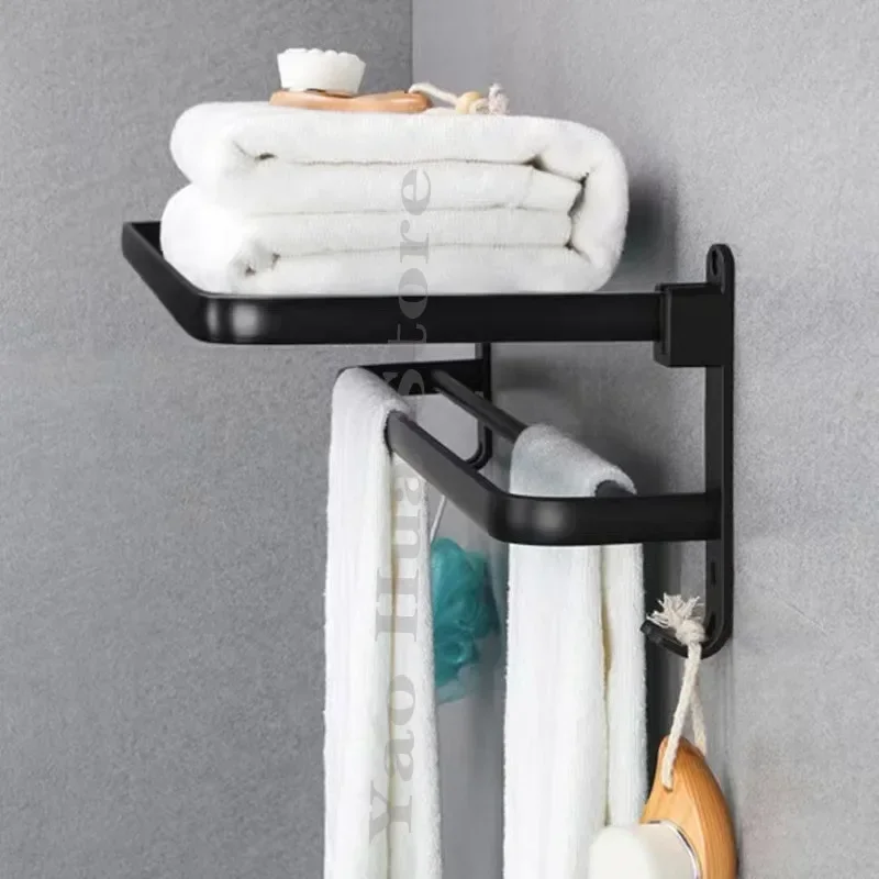 Towel Rack 40-60 CM Folding Holder With Hook Bathroom Accessories Wall Mount Rail Shower Hanger Aluminum Bar Matte Black Shelf for Towel Rack,Towel Holder,Bathroom Hardware Set