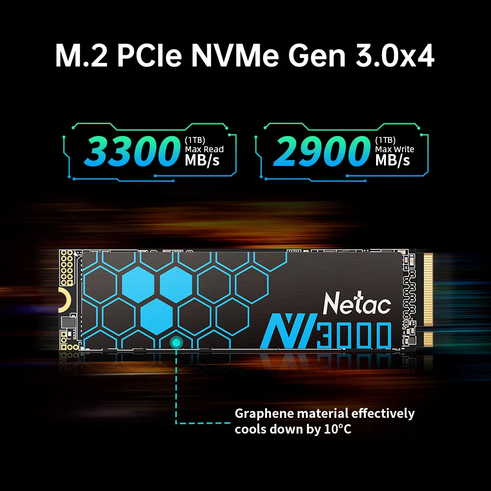  Netac SSD M2 NVME 1TB Hard Disk SSD Drive M.2 PCIe 3100MB/s HeatSink Internal Solid State Drive for Desktop Laptop 