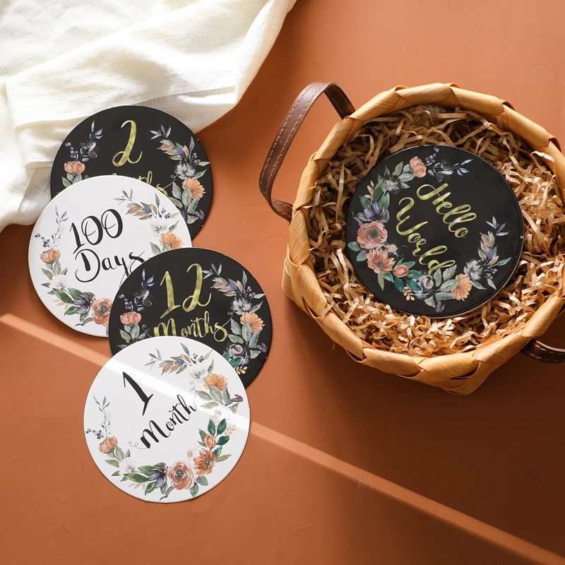 Papier Made Baby Milestone Karten Floral Drucken Newborn Monatlichen Wachstum Aufnahme Karten Handgemachte Baby Geburt Baby Fotografie Requisiten – Detail 9