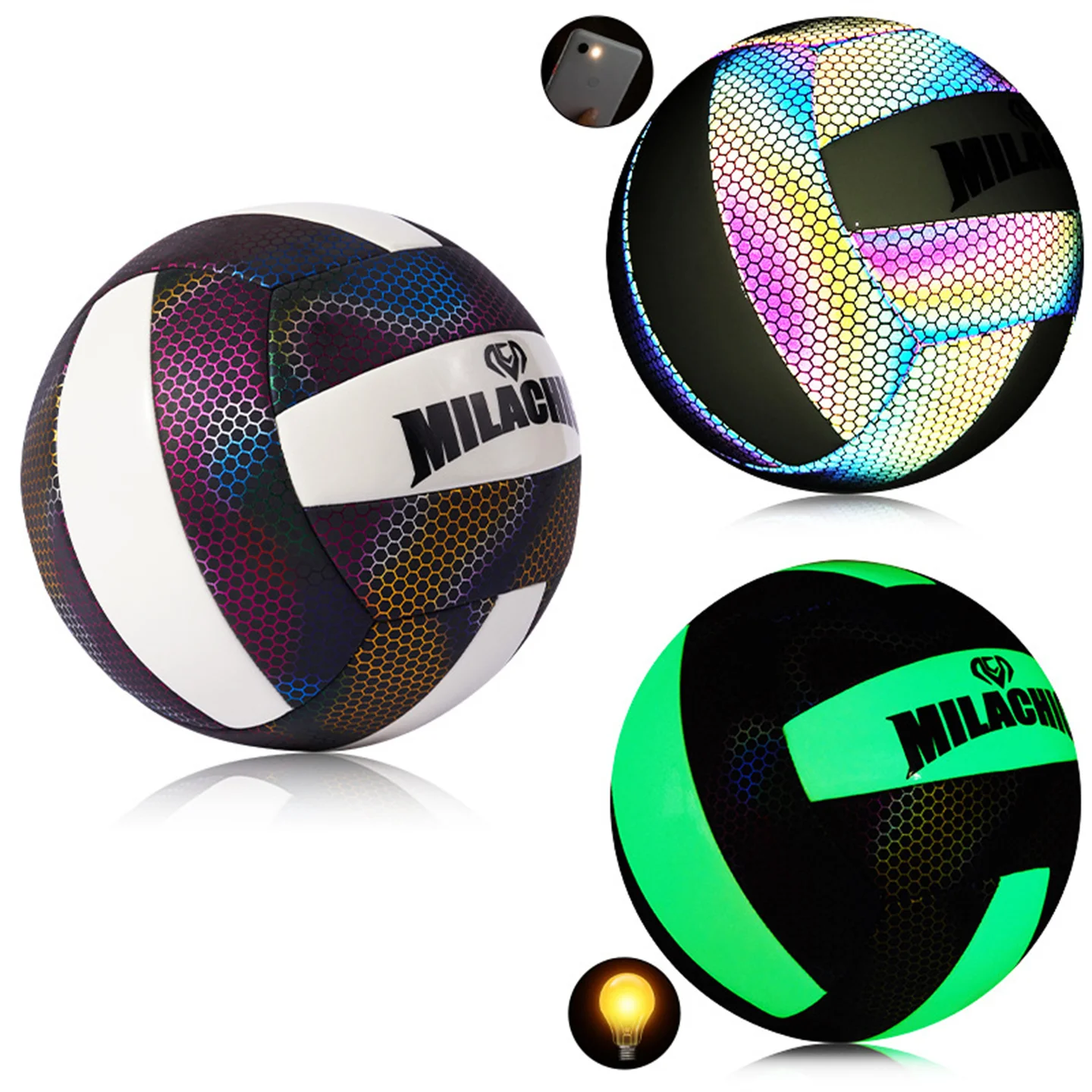 Holographic Reflect light Fluorescence Volleyball Official Size And Weight No.5 Machine Sewing Soft Touch Beach Volleyball