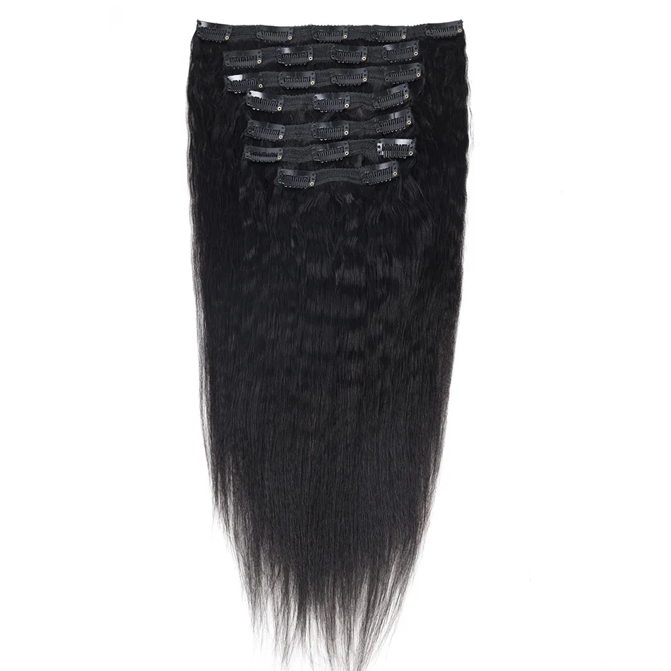 BHF Kinky Straight Hair Clip in Human Hair Extensions 120g Yaki Clip Ins Extension Brazilian Remy Human