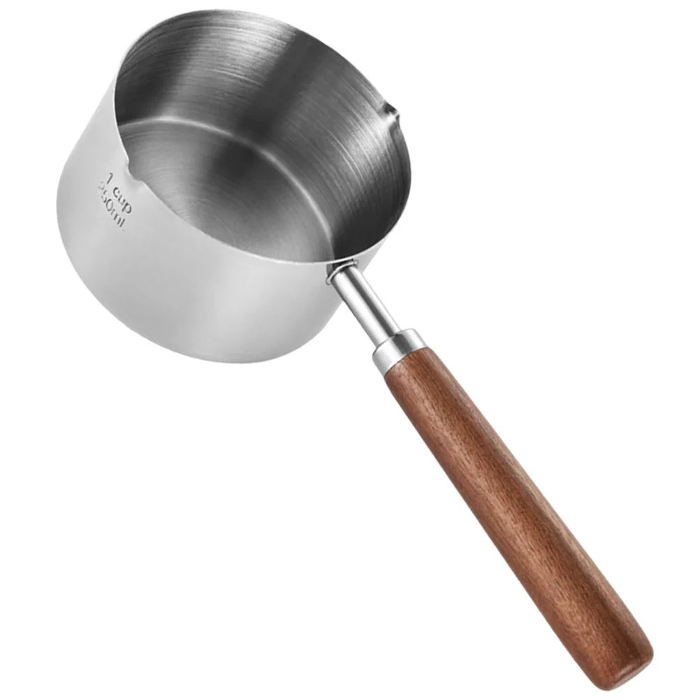 Milk Heater Stainless Steel Small Pot Cooking Oil Pan Wood Handle