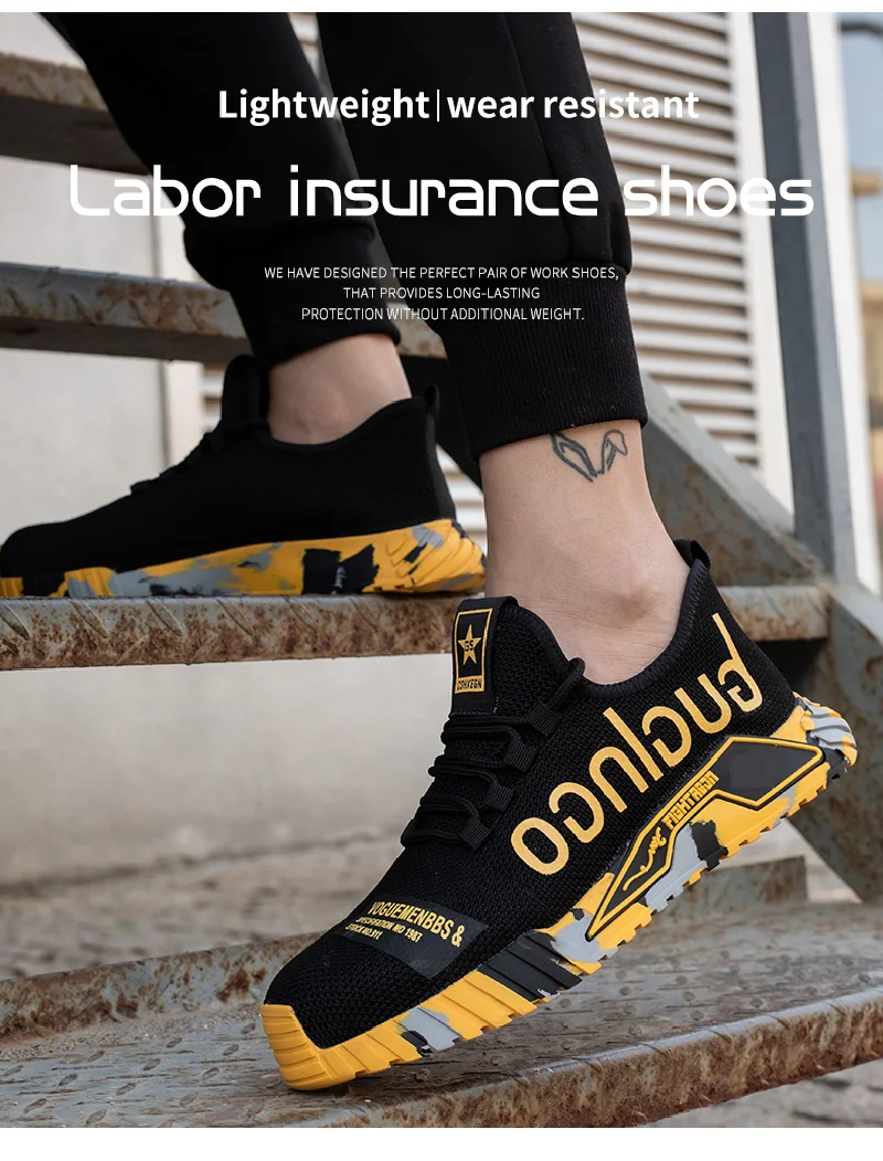 Stivali da lavoro stile sportivo da uomo alla moda Scarpe protettive di sicurezza con punta in acciaio antiforatura Scarpe indistruttibili_voghion.com