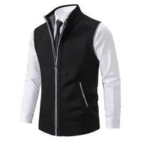 Thickened Knitted Men's Vest Autumn Winter Zipper Sleeveless Stand Collar Sweater Outerwear Jacket for Men Fashionable Casual St