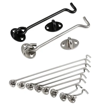 ตะขอความเป็นส่วนตัวสําหรับงานหนักสแตนเลสและล็อคสลักตาพร้อมสกรู ประตูโรงนาสีเงินสีดํา ล็อคง่าย สลักประตูหน้าต่างลม 2