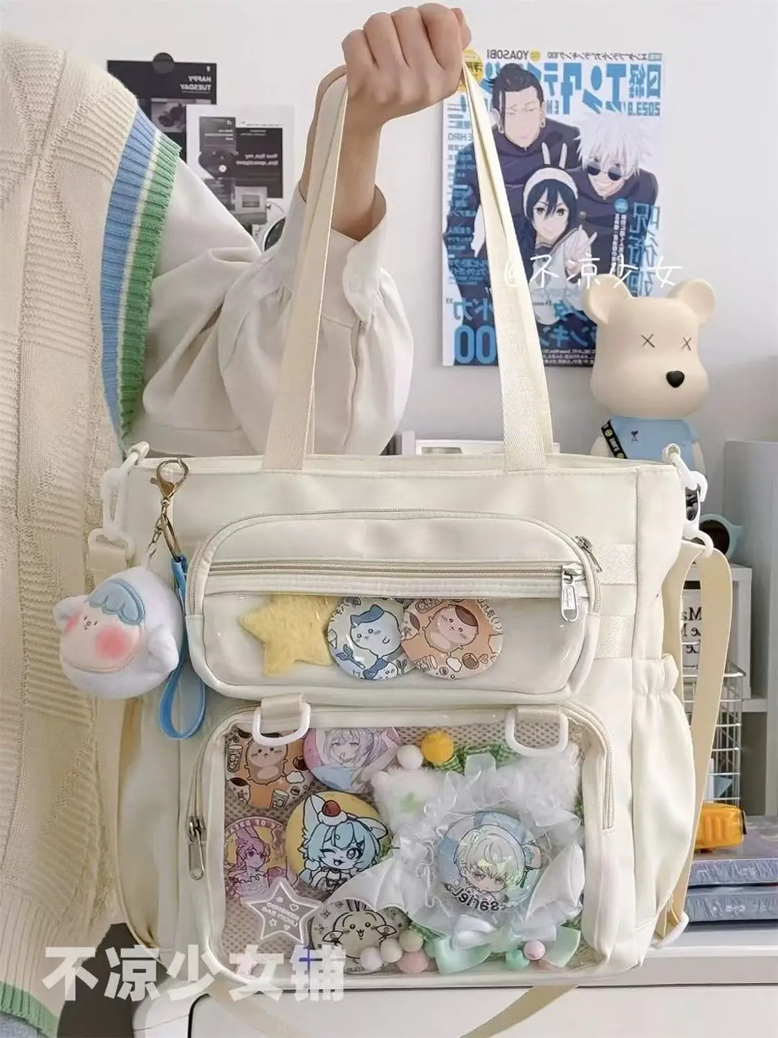 JIAERDI Transparent Blue Ita Bag Handbag Women Anime Portable Large Capacity Shoulder Tote Bag Female Nylon Crossbody Bags Girls