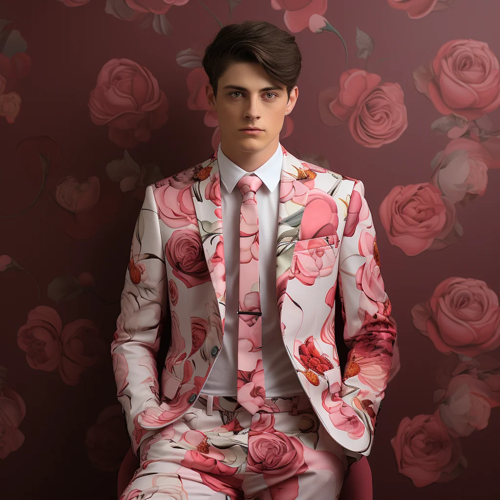 IOOTIANY Exquisite Noble Rose Suit Men's 3d Digital Printing Suit Cos Party Stage Nightclub Shiny Cool Performance Suit