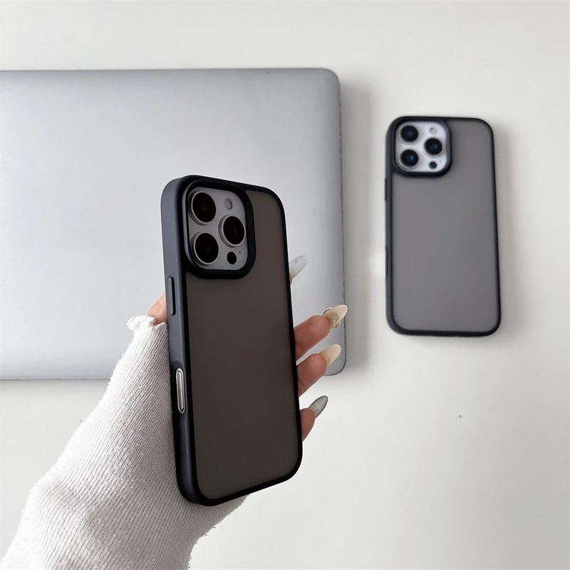 Luxury Matte Black Shockproof Anti-Fingerprint Bumper Case with Translucent Shell