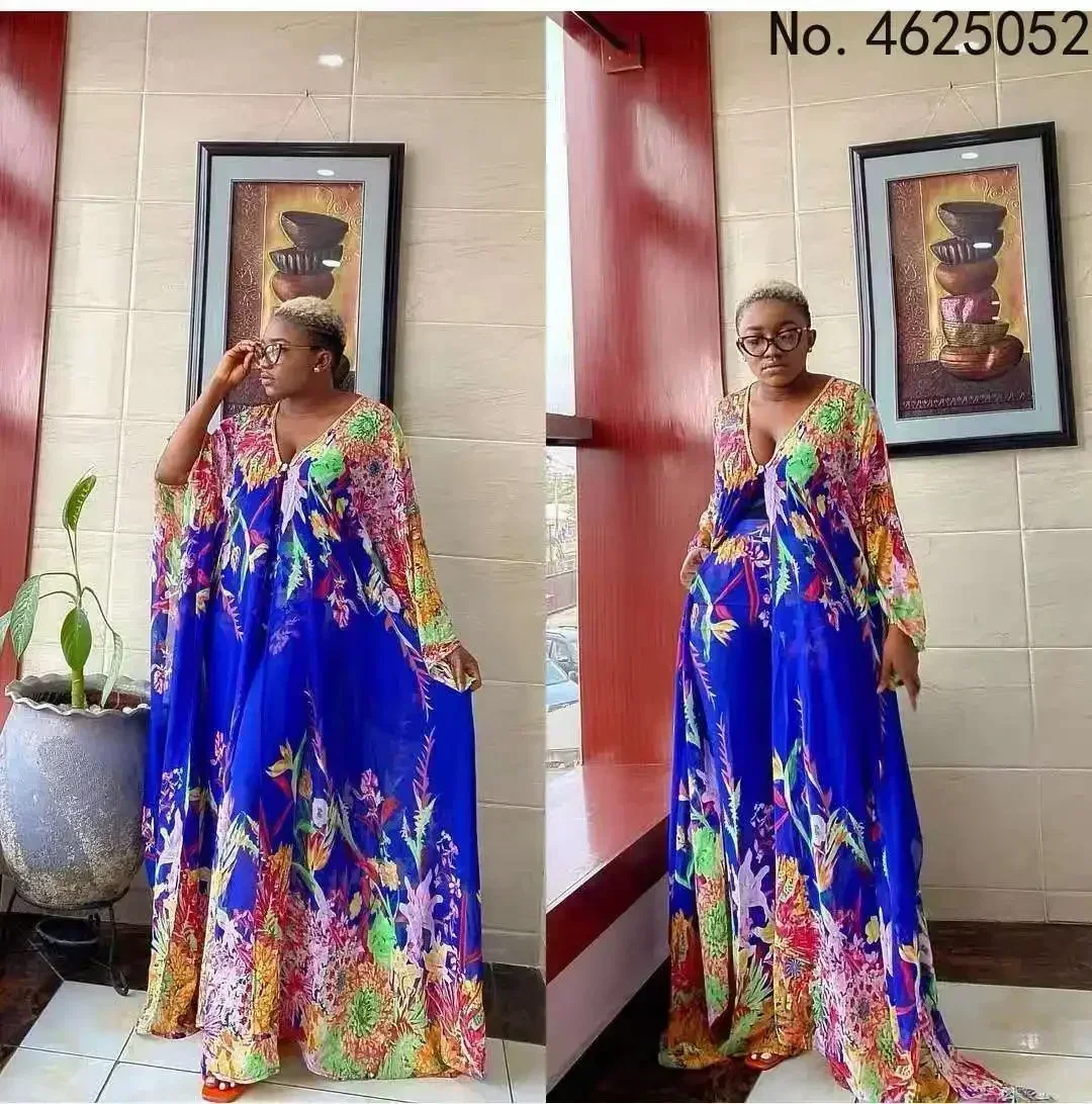 Customized 2025 New African Robe for Women Print Chiffon Cardigan Loose Pants 2pc Suit Ladies Fashion Clothing Sets Summer Bohem