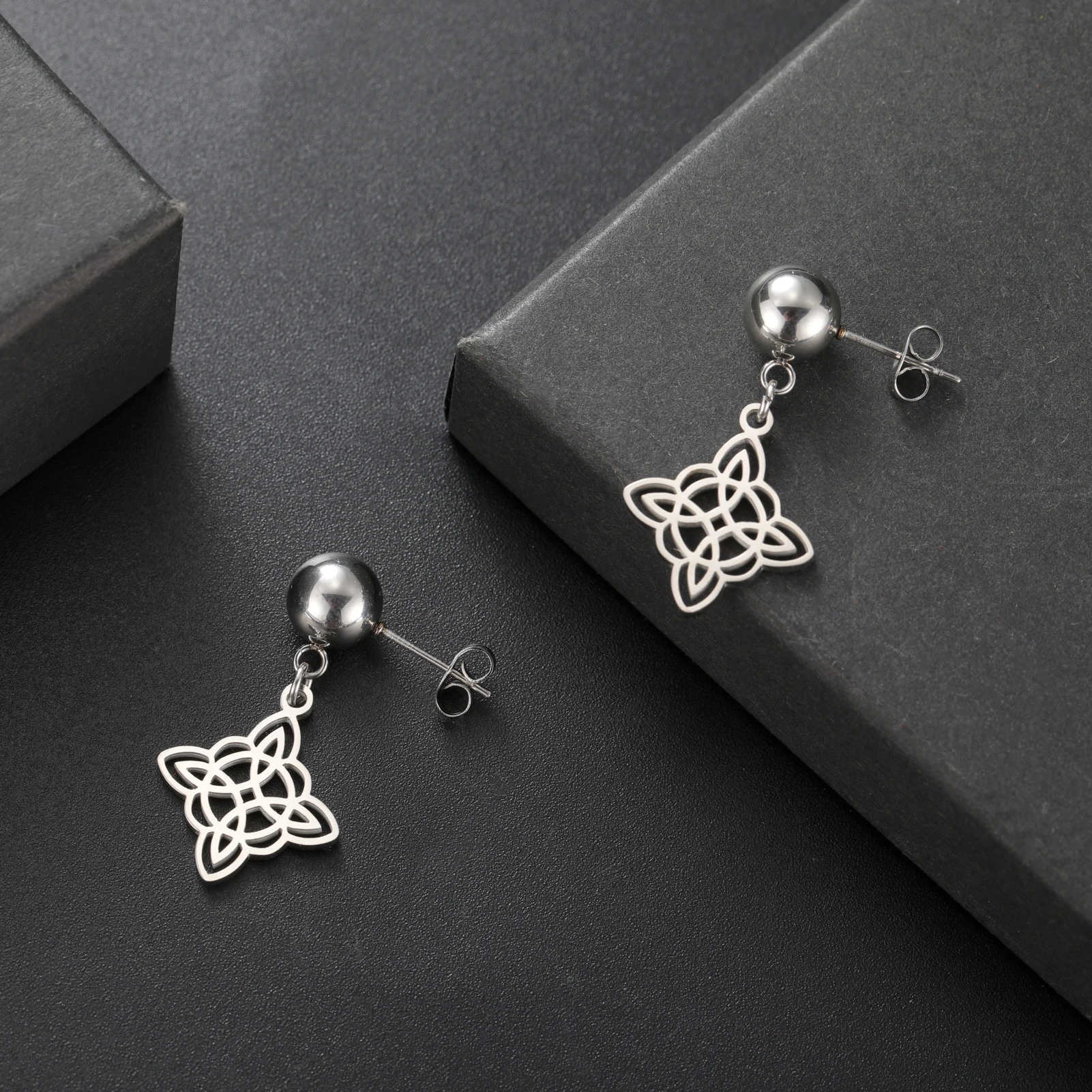 Vintage Stainless Steel Witches Knot Stud Earrings