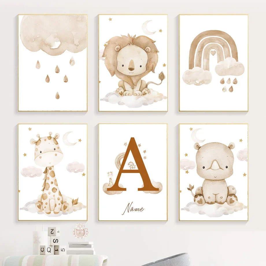 

Boho Lion Bear Monkey Giraffe Rainbow Clouds Flower Wall Art Canvas Painting Posters And Prints Wall Pictures Kids Room Decor