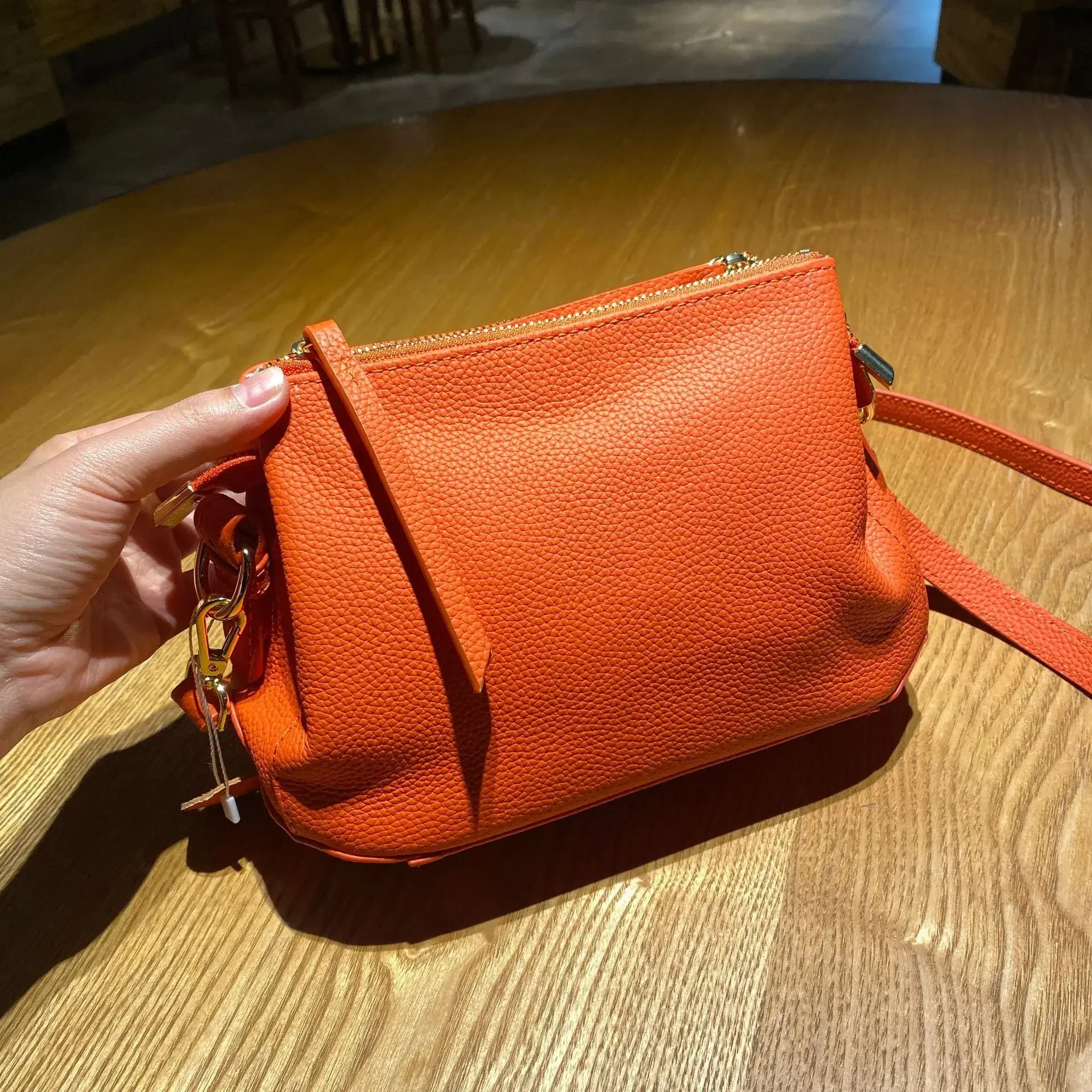 Orange Blue Colour Shell Shape Flap Bag with Much Interlayer Full Grain Cow Leather Women's Shoulder Crossbody Bag