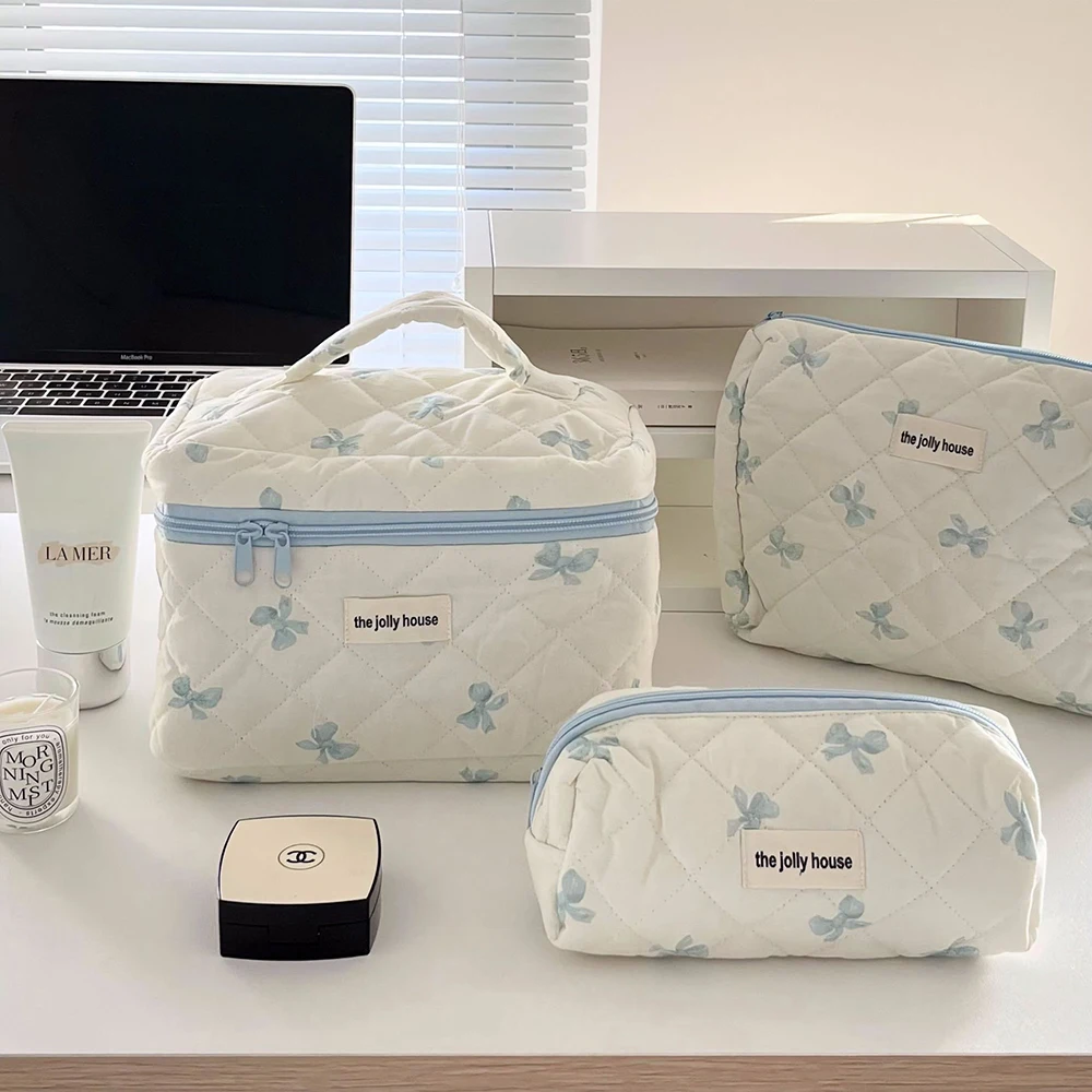 Korea Bow Print Women Makeup Bag Large Capacity Portable Cosmetic Case For Travel Toiletries Cosmetics Storage Bag 3
