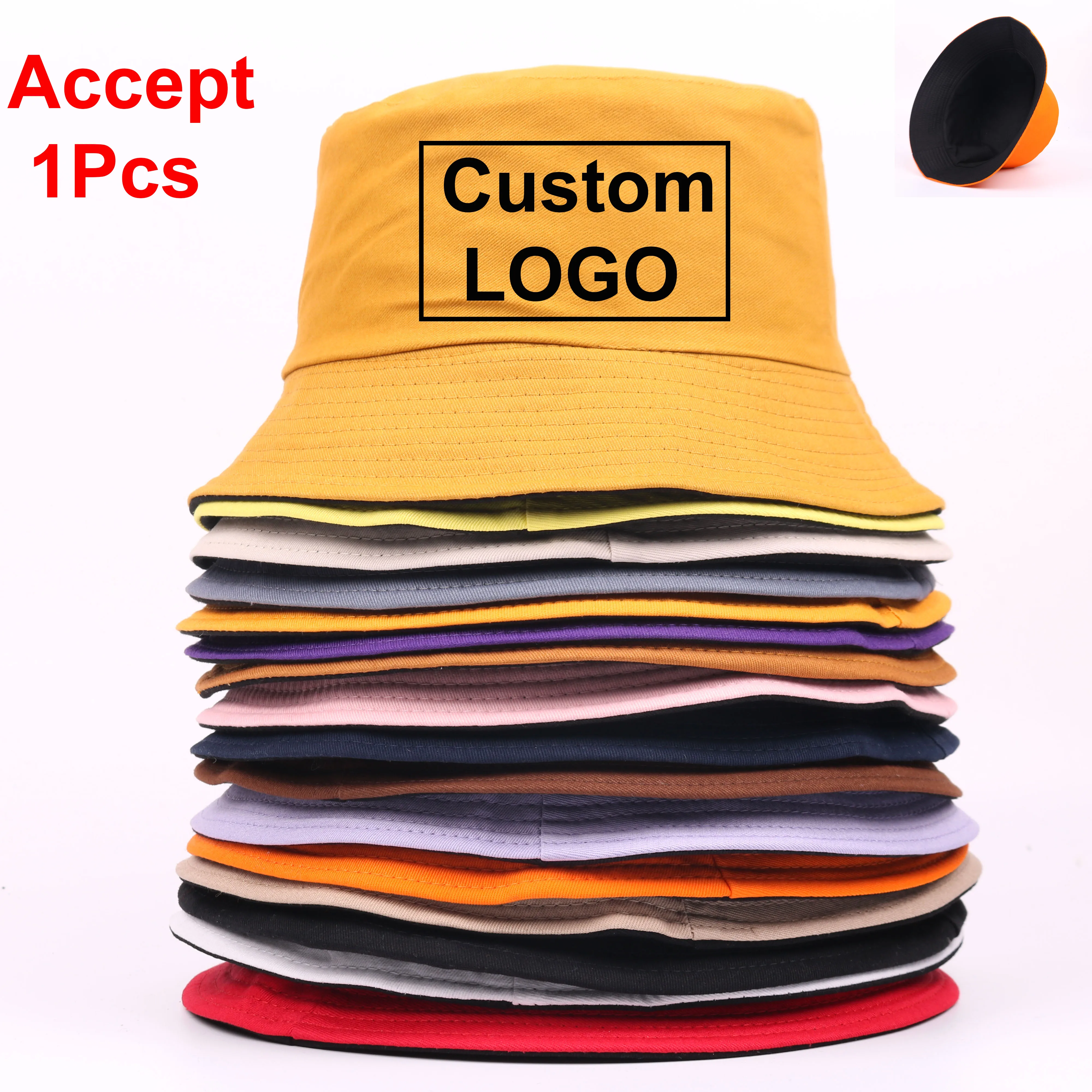 Custom LOGO Design Double Sided Bucket Hat Big Size Women Men Summer