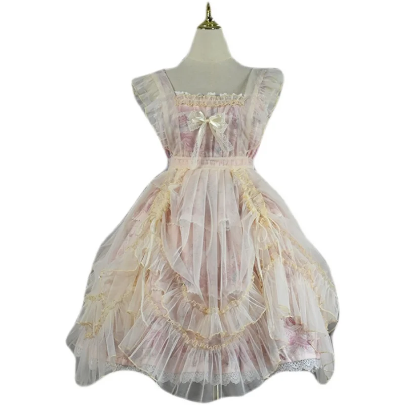 Original Lolita Apron with Veil and Drawstring Two Types of Dress for Wearing Corporate Casual Dresses