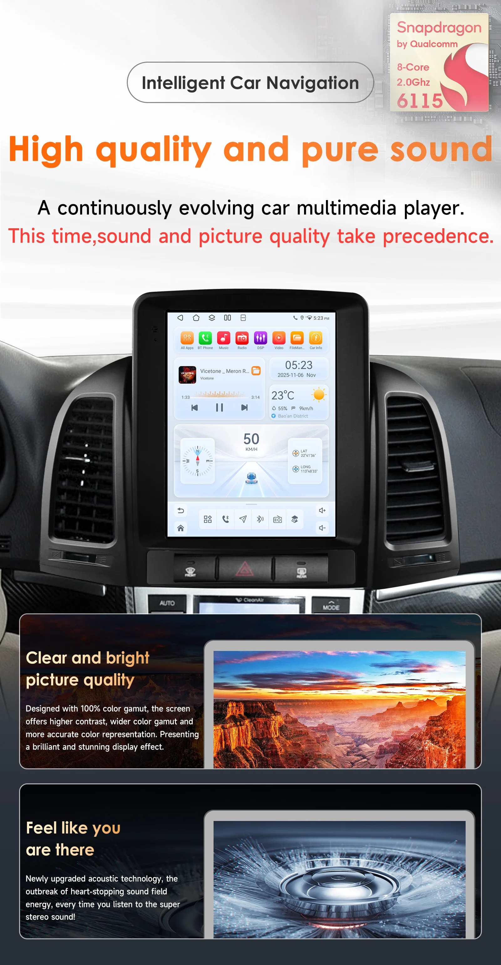 Android 6115 Autoradio für Hyundai Santa Fe II 2006-2012 Multimedia-Player Autoradio DSP 9,7 Zoll Vertikaler GPS Intelligenter Bildschirm – Detail 2