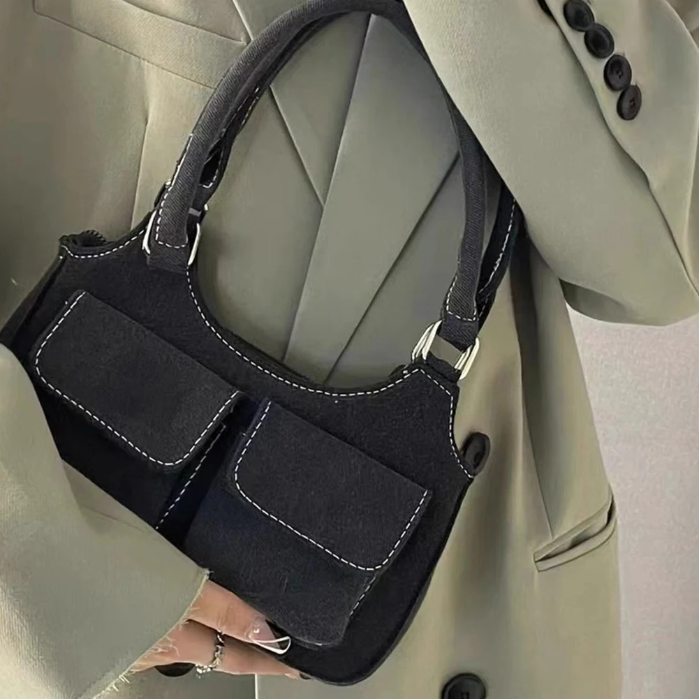 Women Tote Handbag Solid Color Shoulder Bag Canvas Top Handle Bag with Zipper Female Commute Daily Bag