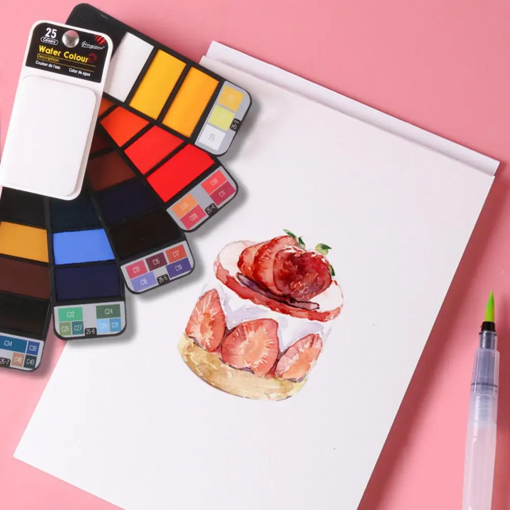 Solid Watercolor Set 25/33 Colors Watercolor Paint with Palette Set Rich Color Lightweight Portable Travel Use Paint Kit