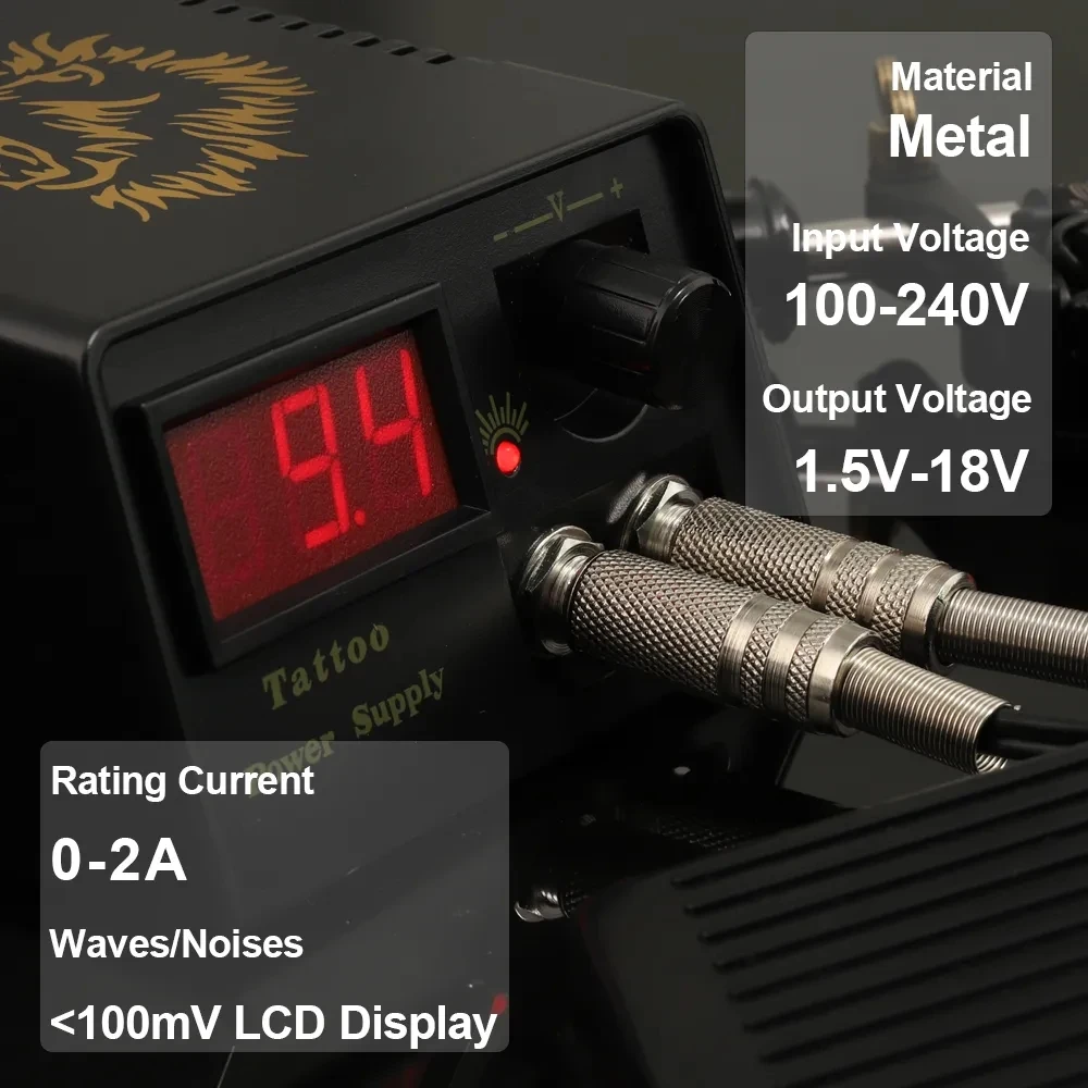 Tattoo Machine Kit Power Supply with Inks Pigment and Tattoo Needles for Liner Shader Machine Beginner Set