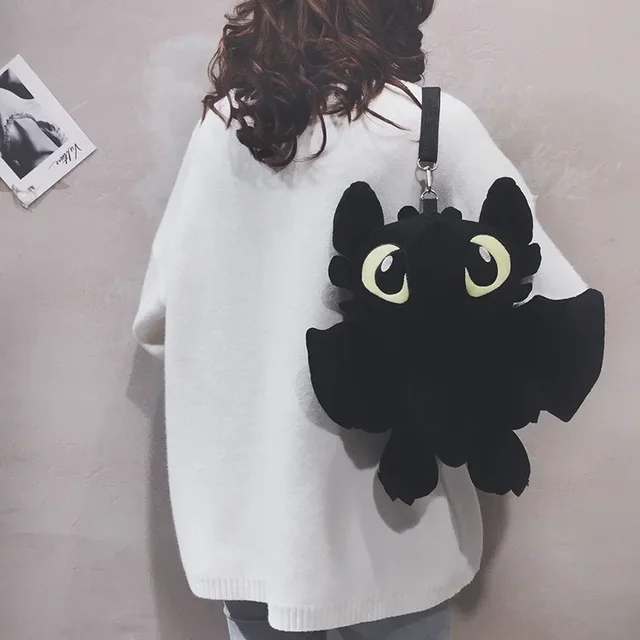 Cartoon How To Train Your Dragon Black Dragon Without Teeth Night Fury Plush Backpack Shoulder Bag Stuffed Doll Toy for Kid Gift