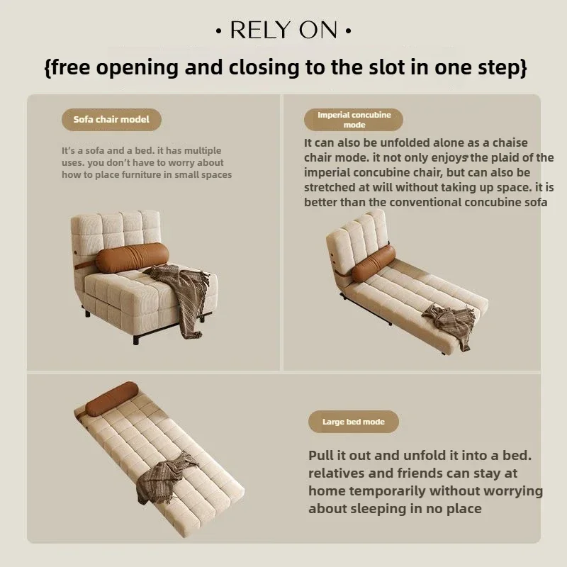 Folding Dual-purpose Small Apartment Living Room Retro Multi-functional Sofa Bed Single Sofas Furniture French Cream Sofa Bed