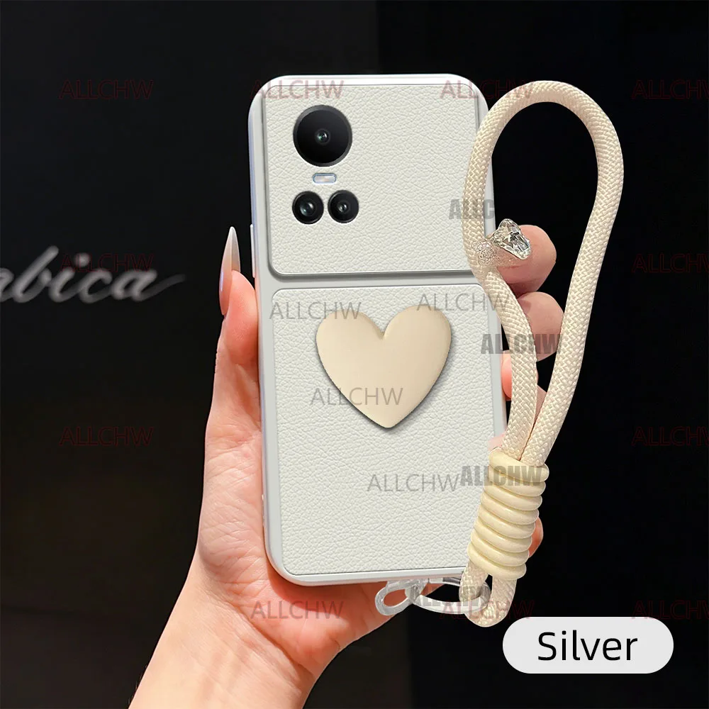 Luxury Leather Matte Love Heart Hand Strap Phone Case