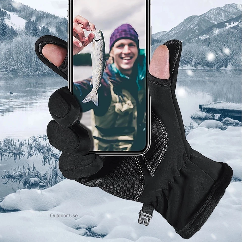 Waterproof Winter Fishing Gloves 2 Finger Flip Windproof Women Men Gloves Velvet Warm Protection Fish Angling fishing gloves
