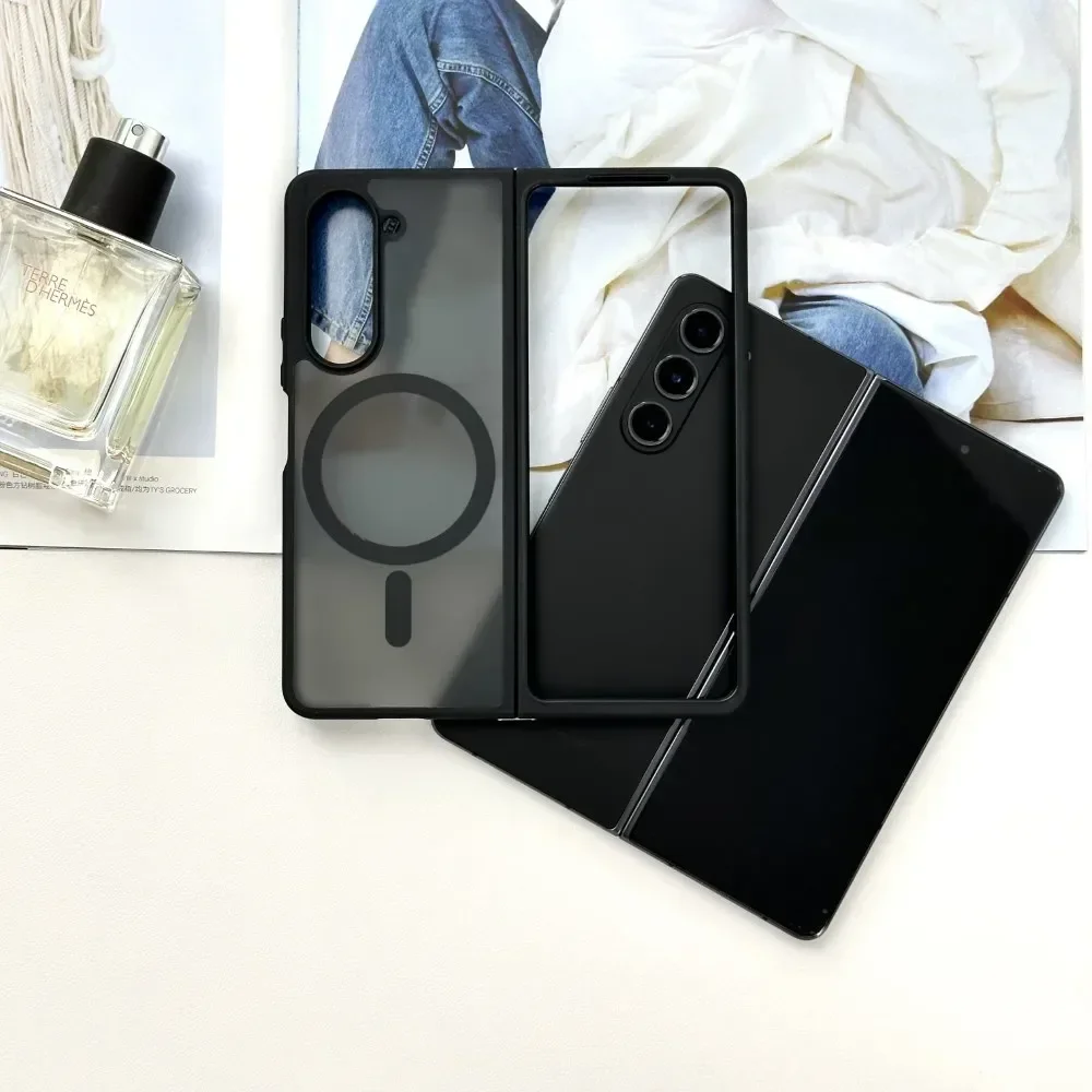 Translucent Magnetic Shockproof Folding Case with Wireless Charging Compatibility
