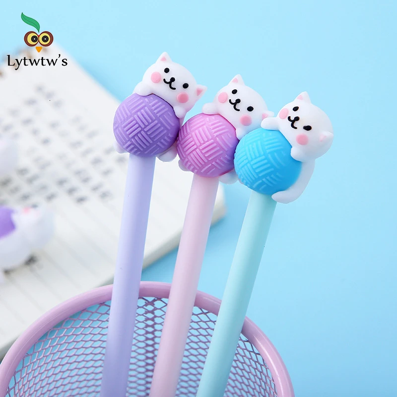 3 Pcs Cute Creative Cat Gel Pen Cartoon Kawaii Stationery Sweet pretty lovely cartoon Handles