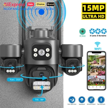 15MP Security Camera with 3-HD Screens Auto Tracking WiFi IP CameraOutdoor CCTV with Color Night Vision & 2-Way Audio, iCsee 1