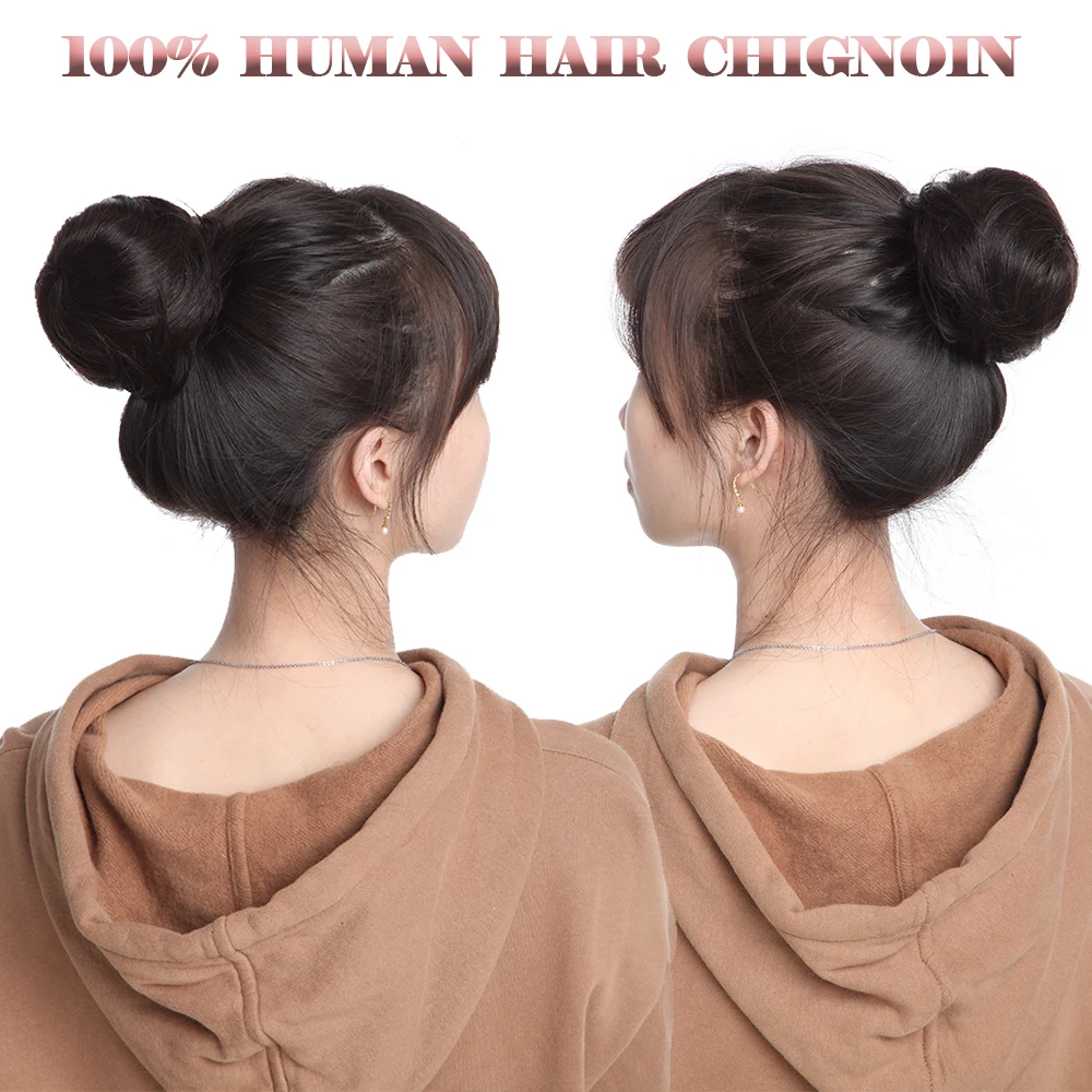 Human Hair Bun Extension SEGO 100% Human Hair Bun Extension Donut Chignon Hairpieces Women Men Instant Up-Do Bun Drawstring Scrunchies