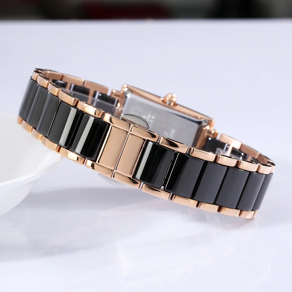 BERNY damskie zegarki prostokątny luksusowy mody zegarek ceramiczny dla pań elegancka bransoletka wodoodporny kwarcowy zegarek górny