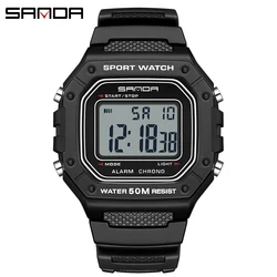 SANDA Fashion Men's Rectangular Waterproof LED Sports Watch (Black White)
