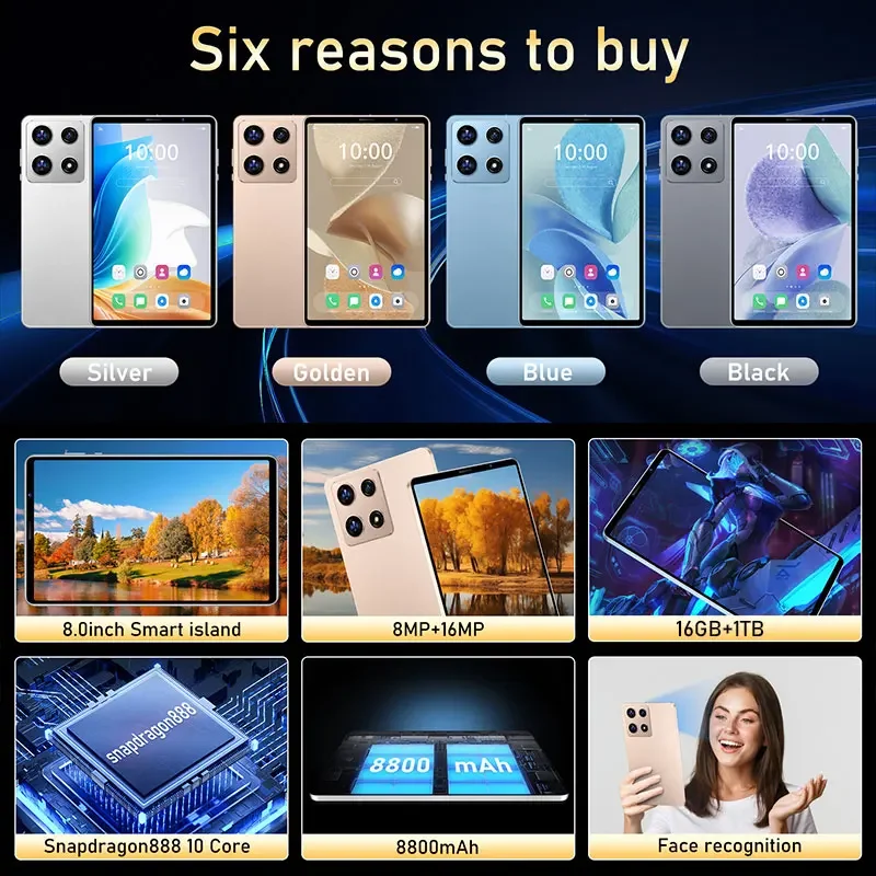 2024 미 X6 프로 태블릿, 구글 플레이, 스냅드래곤 888, 글로벌 버전 태블릿, 5G 와이파이, 안드로이드 PC, 16MP HD