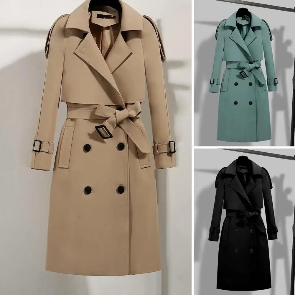 

Осенне-зимнее женское пальто, элегантное женское пальто с поясом и отложным воротником, стильное офисное пальто с двумя карманами для осени и зимы