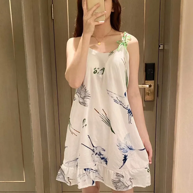 Sexy Women Nightgowns Milky Silk Nightdress Female SleepDress Cartoon Sleepwear Sleeveless Nightwear Homewear Housewear Pajama