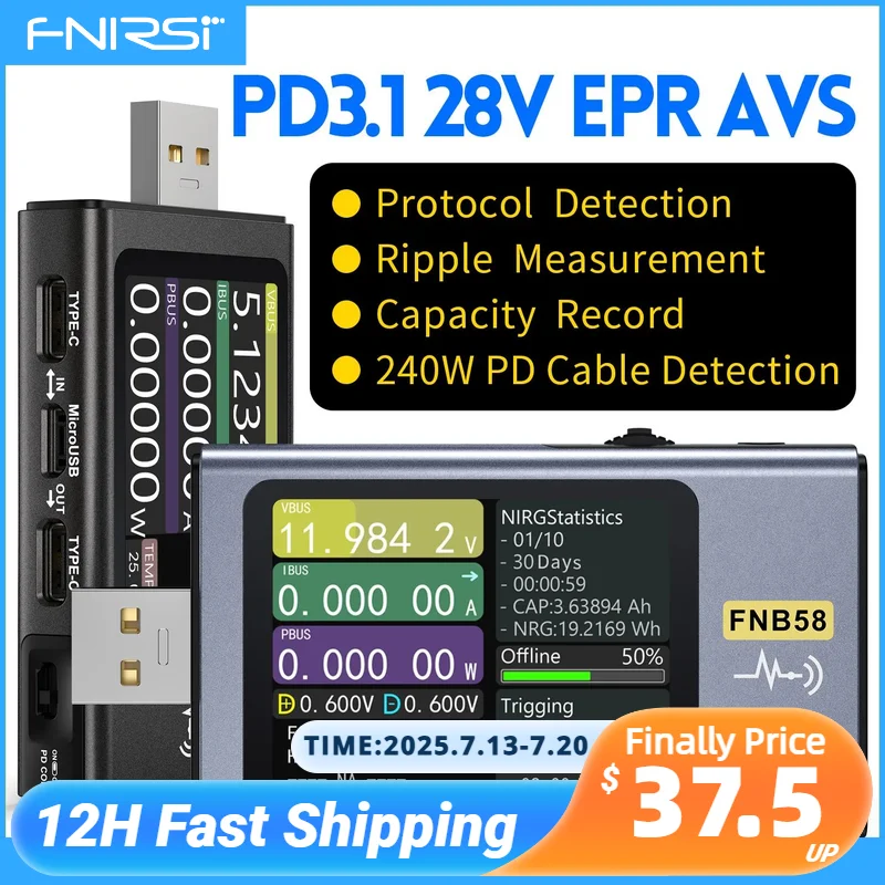 FNIRSI-FNB58 USB テスター 電圧計 電流計 TYPE-C 急速充電検出