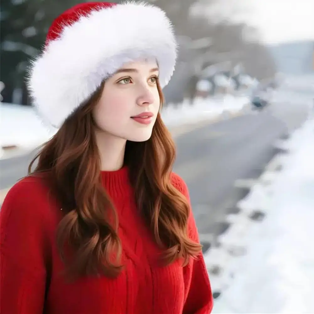 Winter Warm Christmas Hat Thicken Plus Velvet Snow Ski Cap Fluffy Windproof Beanie Hat Christmas Photo Props Accessories Gifts