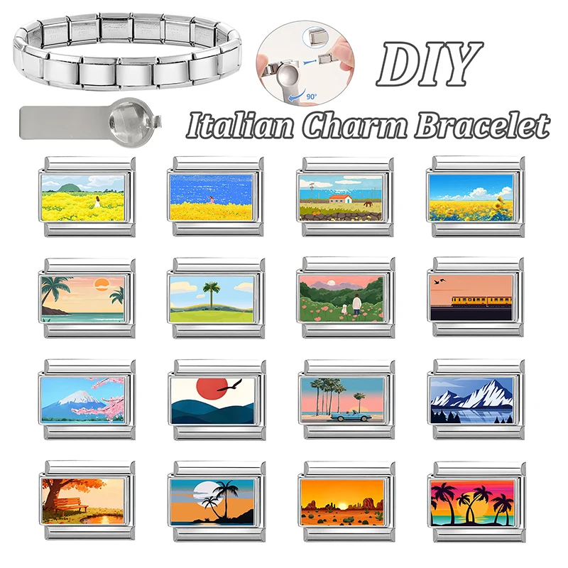 Coconut Tree Scenery Stainless Steel Bracelet DIY Making