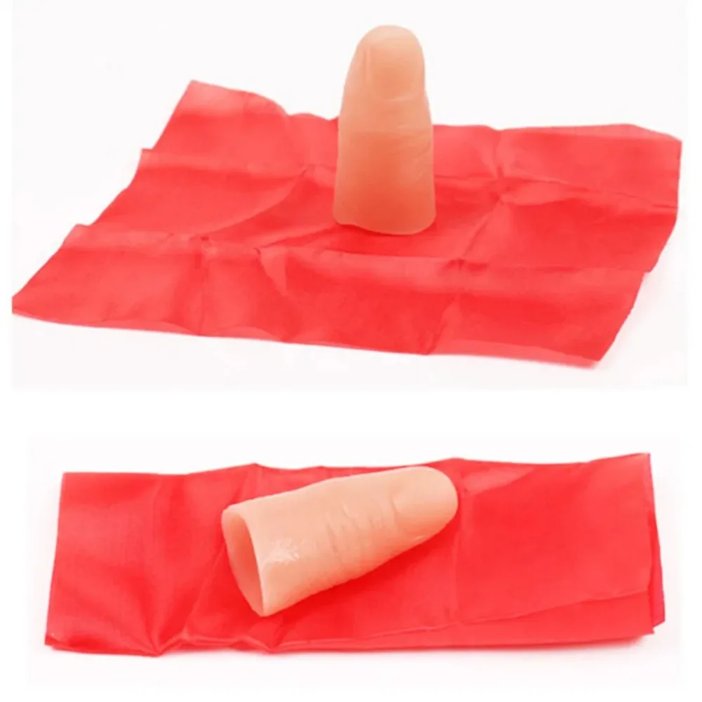 Magic Trick Props Plastic Finger Thumb Tip + Red Silk For Close Up Vanish Appearing Stage Show Prank Toy magic trick fingers magic trick toy magic tricks toy magic props toy magic tricks props magic trick props magic show props