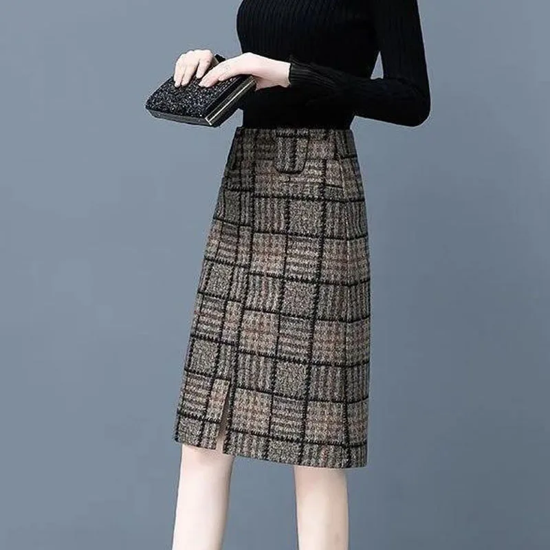 New Autumn/Winter Fashion Korean Edition Woolen Plaid High Waist Split Large Size Versatile Western Mid Length Half Length Skirt savatage dead winter dead 2011 edition 1 cd