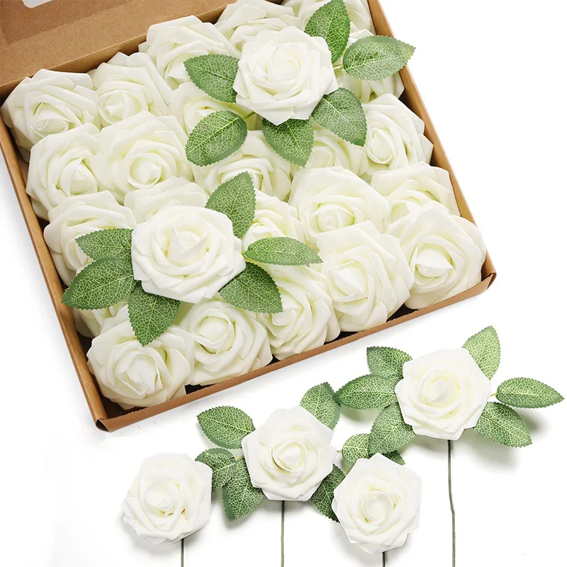 Artificial Roses 25pcs Foam Fake Wedding Bouquets Centerpieces Mothers Day Valentines Gifts Party Decoration