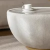29.53" Round Coffee Table, Modern Coffee Table with Decorative Vertical Texture, 29.53 inch Bowl White Coffee Table Center Table 5