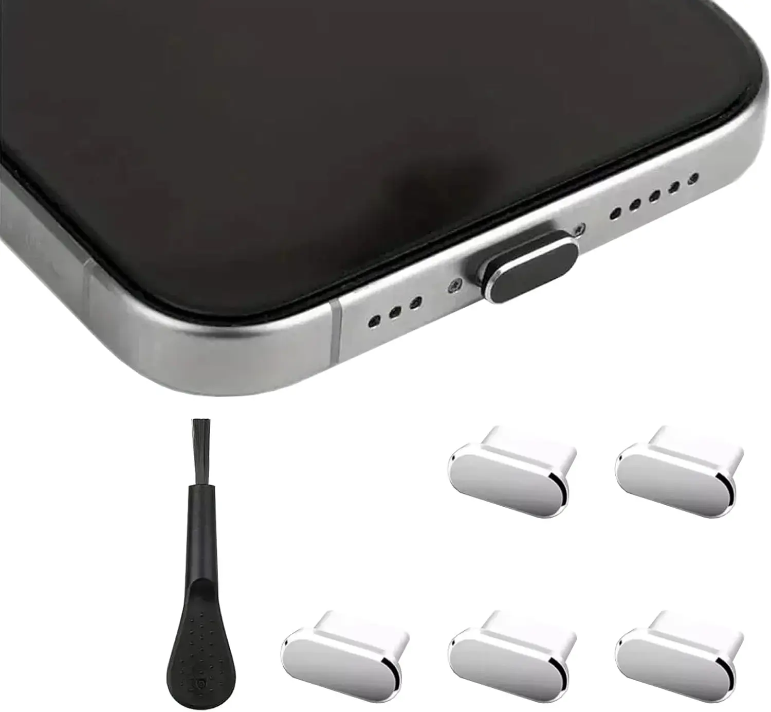 USB C 먼지 방지 플러그(청소 브러시 포함), 아이폰 15-17 Pro Max, 삼성 S23-S25 및 모든 USB-C 기기용 충전 포트 먼지 방지 캡