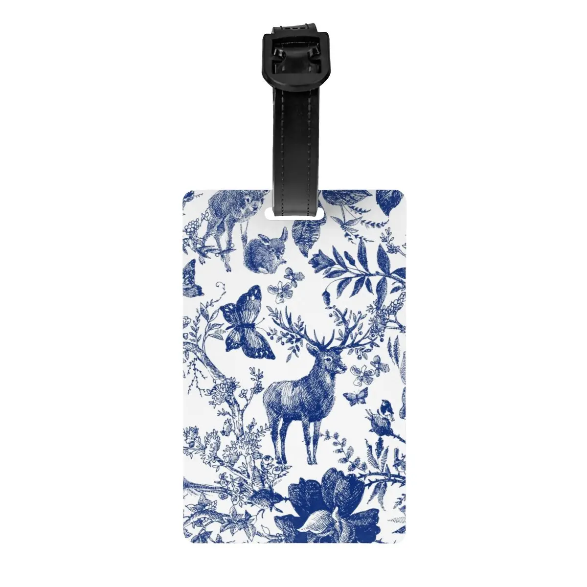 

Vintage Floral And Animal Forest Luggage Tag French Toile De Jouy Indigo Pattern Travel Bag Suitcase Privacy Cover ID Label