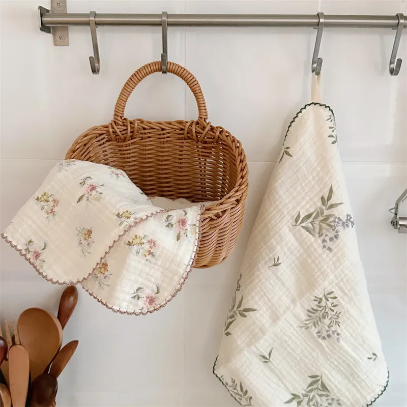 Four in a Set Cotton Gauze Baby Washcloth Towel Floral Ins Style Baby Bath Soft Square Towel Children Absorbent Handkerchiefs bath towel baby towel