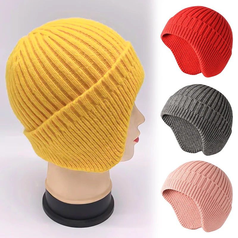 

Solid Color Knitted Hat, Winter Imitation Rabbit Hair Hat, Men's Warm Ear Hat, Autumn Warm Hat, Men's Winter Hat
