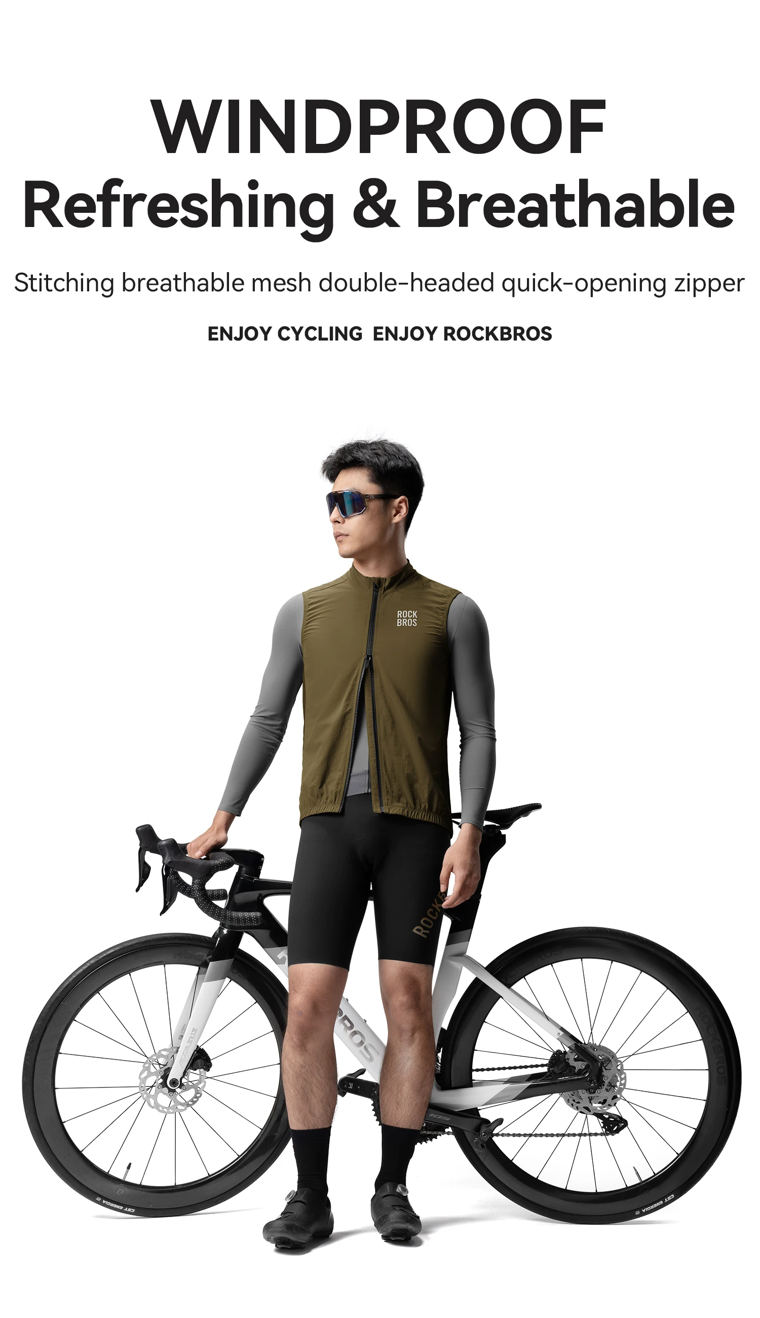 ROCKBROS Fahrradweste, atmungsaktiv, winddicht, Fahrradweste, Sonnenschutz, leicht, Ciclismo, MTB, ärmellos, Weste für Herren und Damen – Detail 1