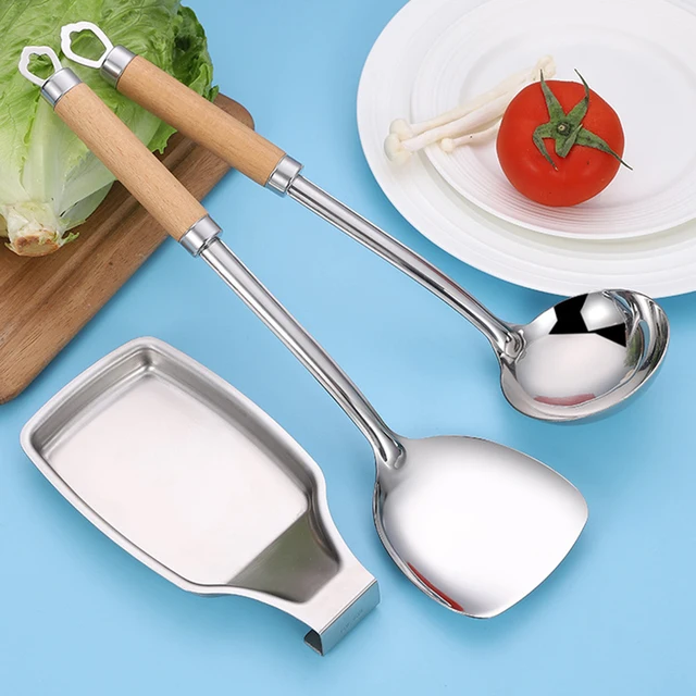 Rozsdamentes Acél Kanállal Pihenő Spatula Pihenőhely Nemslip Otthoni Konyhai Kempinghez - Image 5