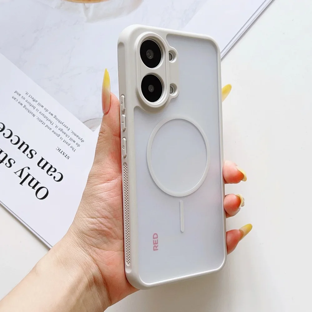 Candy Color Magnetic Phone Case with Anti-Shock Soft Edges and Matte Transparent Acrylic Back